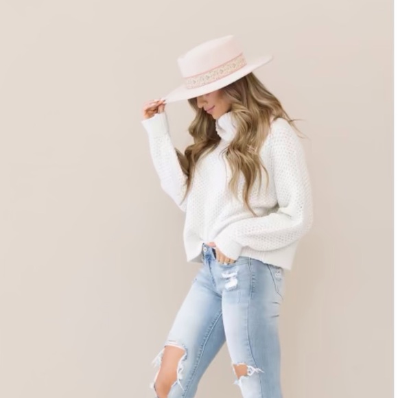 Cream Melange Turtleneck Waffle Sweater - Picture 4 of 7